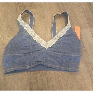 NWT Women's Blue Denim Lace Trim Bralette Size M Colsie Stretchy 90's Y2K